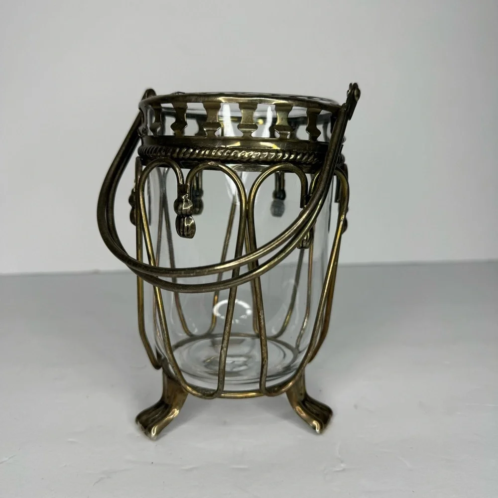 Davco Silver Vintage Victorian Style Lantern Hand Forged Metal‎ and Glass Vase